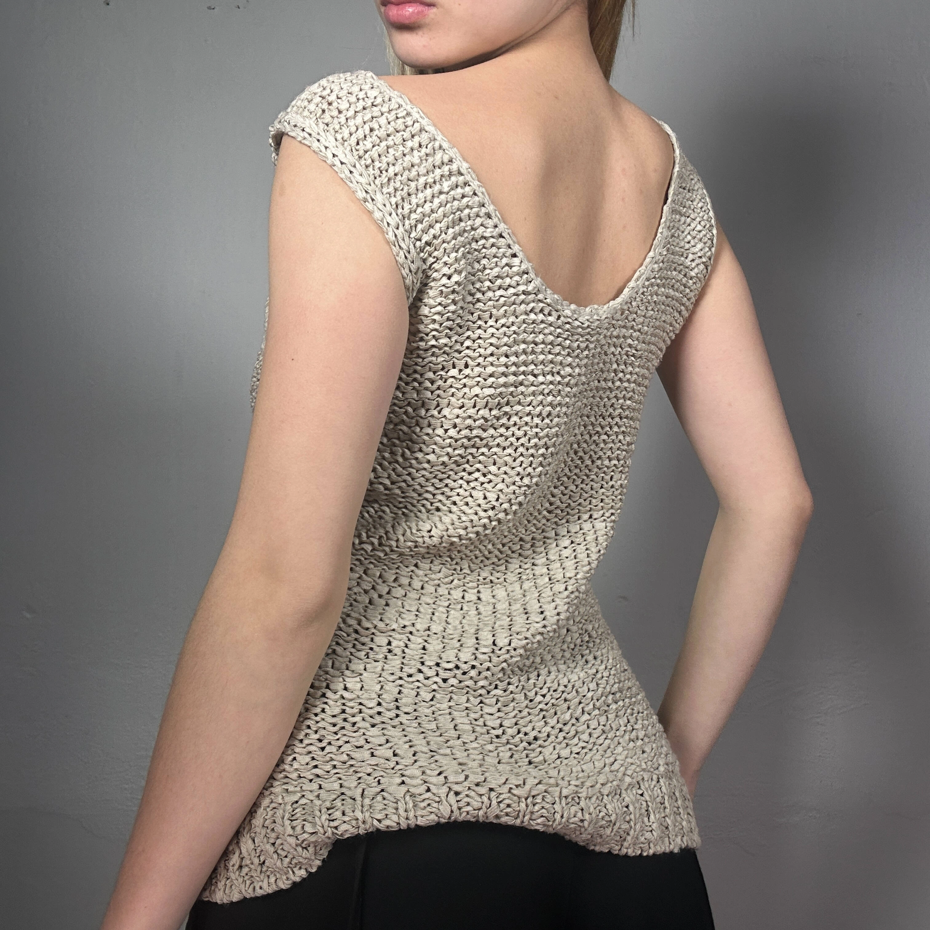 Retro Beige Knit Top – 90's Boho Stil – Perfekt!